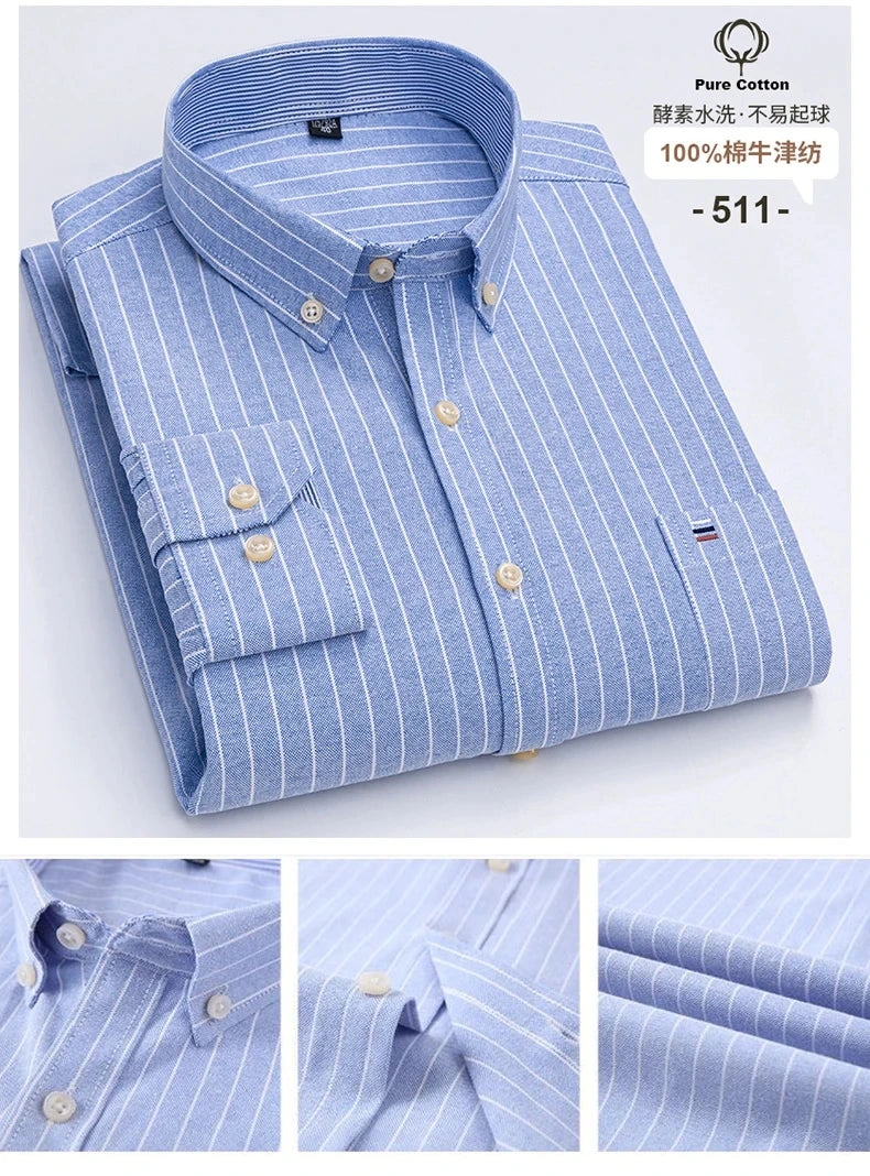 100% Cotton Oxford Men's Shirts Long Sleeves Plaid Soft Regular Fit Formal Dress Shirt Pocket Social Blouse Male Clothes S-7XL - Buy online at  Vibe In Cart.