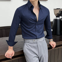 High-quality autumn men's new long-sleeve dark striped slim-fit shirt business casual formal workwear M-4XL - Buy online at  Vibe In Cart.