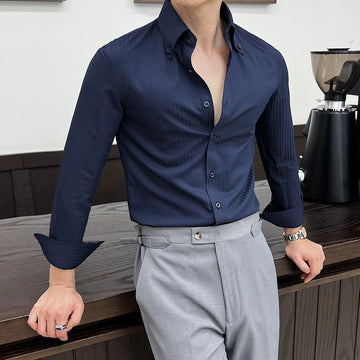 High-quality autumn men's new long-sleeve dark striped slim-fit shirt business casual formal workwear M-4XL - Buy online at  Vibe In Cart.