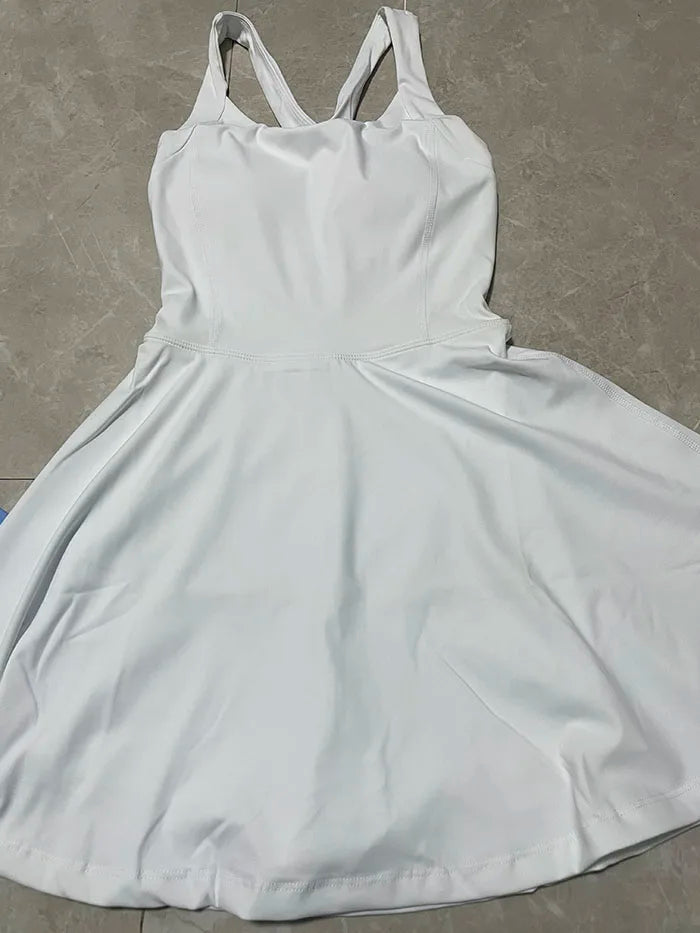 Women Tennis Dress One-Pieces Slim Fit Soft Sports Sets Golf Badminton Skorts Back Cross Tracksuits With Chest Pads Yoga Suits - Buy online at  Vibe In Cart.