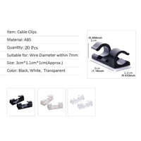 Plastic Cable Manager with Self-Adhesive Holders, 20 Pieces, Three Colors