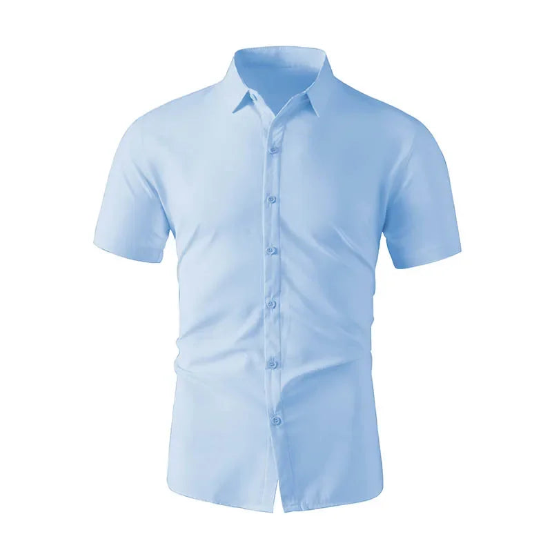 Men's Short Sleeved Solid Color Polyester Casual Shirt