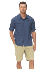 Men's Long Sleeve Casual Fishing Shirt With UPF 50+ Polyester Mesh Back