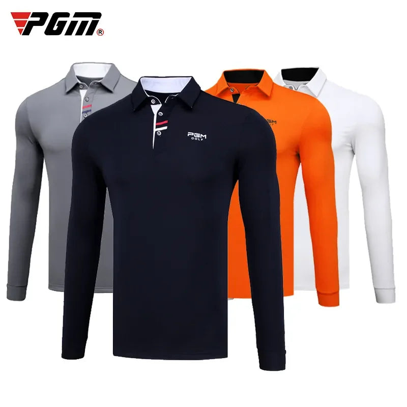 Men's Long Sleeve Stretch Golf Shirt, Warm Fabric, Sizes M-XXL