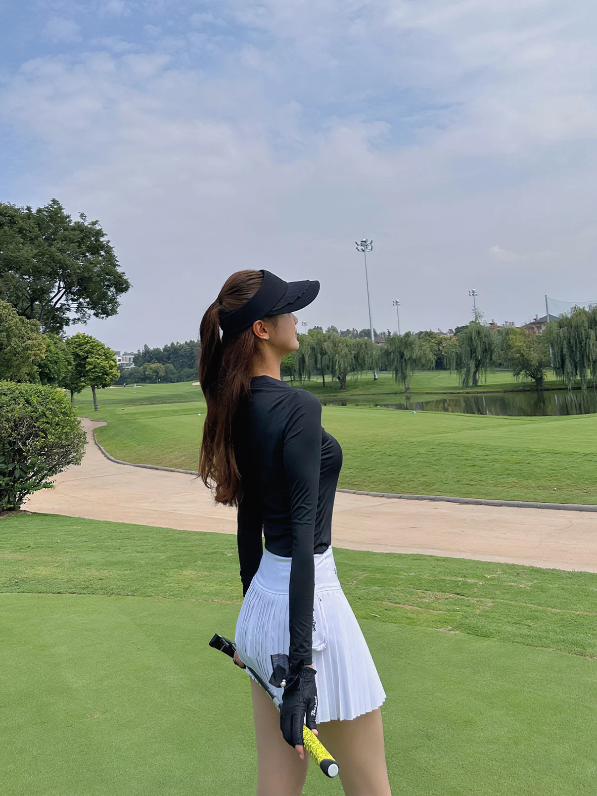 SG Golf Women V-Neck Polo Shirt Spring Fall Long Sleeve Slim Tops Ladies High-end Sport Skort Pleated Anti-Exposure Tennis Skirt - Buy online at  Vibe In Cart.