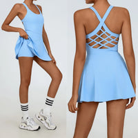 Women Tennis Dress One-Pieces Slim Fit Soft Sports Sets Golf Badminton Skorts Back Cross Tracksuits With Chest Pads Yoga Suits - Buy online at  Vibe In Cart.