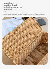 Rattan Cable Management Box with 2 Open Slots for Under Desk