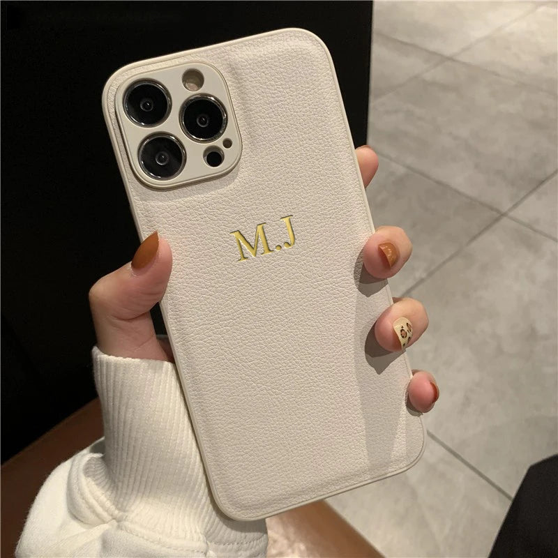 Personalized Leather Phone Case with Engraved Initials