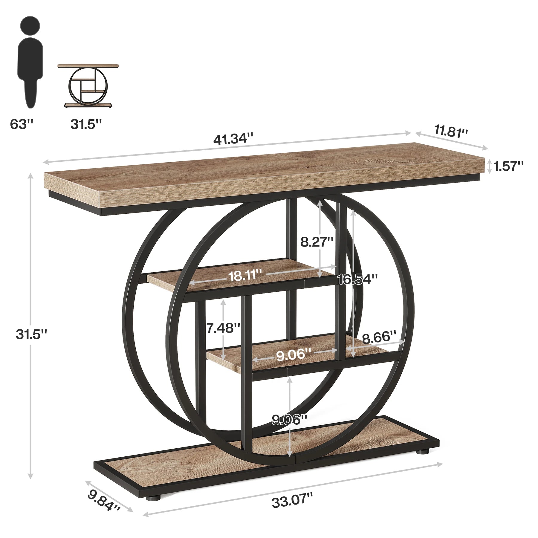 4-Tier Industrial Console Table, 41.3-Inch Metal for Entryway
