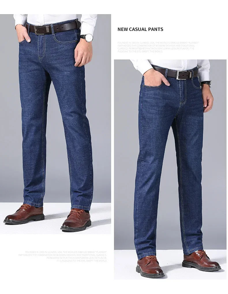 Men Fashion Straight Jeans Mens 2025 New Stretch Slim Fit Pants Comfortable Soft Business Denim Trousers Male Brand Clothing - Buy online at  Vibe In Cart.