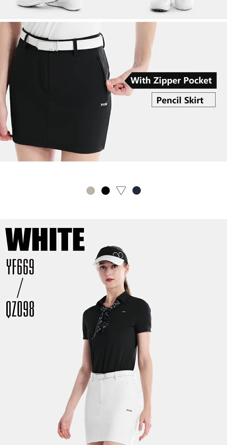 Pgm Golf Clothing Women's Short Skirt Breathable Quick Drying Sports Pencil Skirt Casual Zipper Pocket Skorts with Inner Shorts