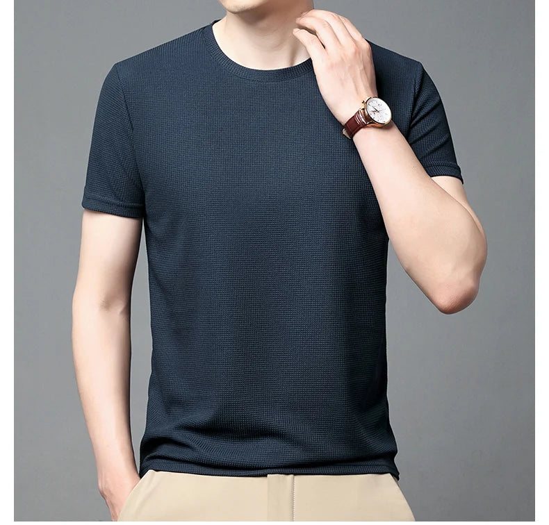 Short sleeved Polo shirShort sleeved Waffle Solid Polot fashion splicing men's round neck top cotton daily short sleeved T-shirt - Buy online at  Vibe In Cart.