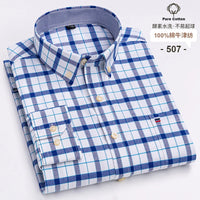 Men's Long Sleeve Plaid Cotton Formal Shirt Regular Fit S-7XL