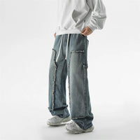 Men's Autumn Trendy Baggy Jeans Elastic Waist Washed Casual Denim Trousers Male High Street Fashion Wide Legs Straight Pants - Buy online at  Vibe In Cart.