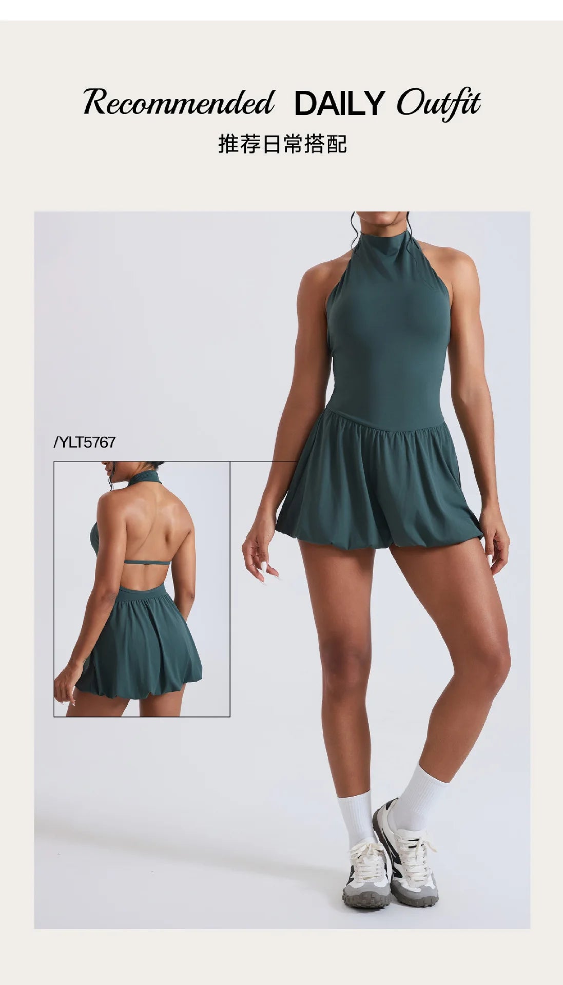 Women Tennis Dresses Quick Drying High Neck Backless Golf Skirt  Built in Shorts with Pockets Gym Running Yoga Dress