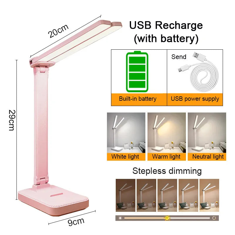 LED Desk Lamp 3 Levels Dimmable Touch Night Light USB Rechargeable Eye Protection Foldable Table Lamp For Bedroom Bedside Desk - Buy online at  Vibe In Cart.