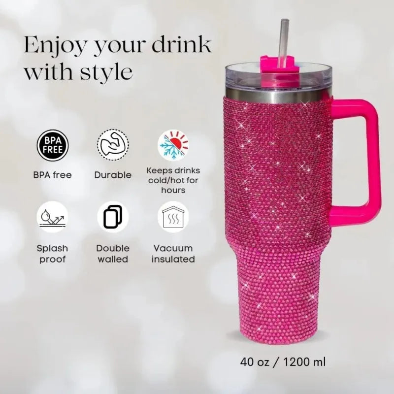 40oz Rhinestone Tumbler Stainless Steel Straw Women Cup Shiny Diamond Travel Car Thermoses Coffee Mug Water Bottle Drinkware - Buy online at  Vibe In Cart.