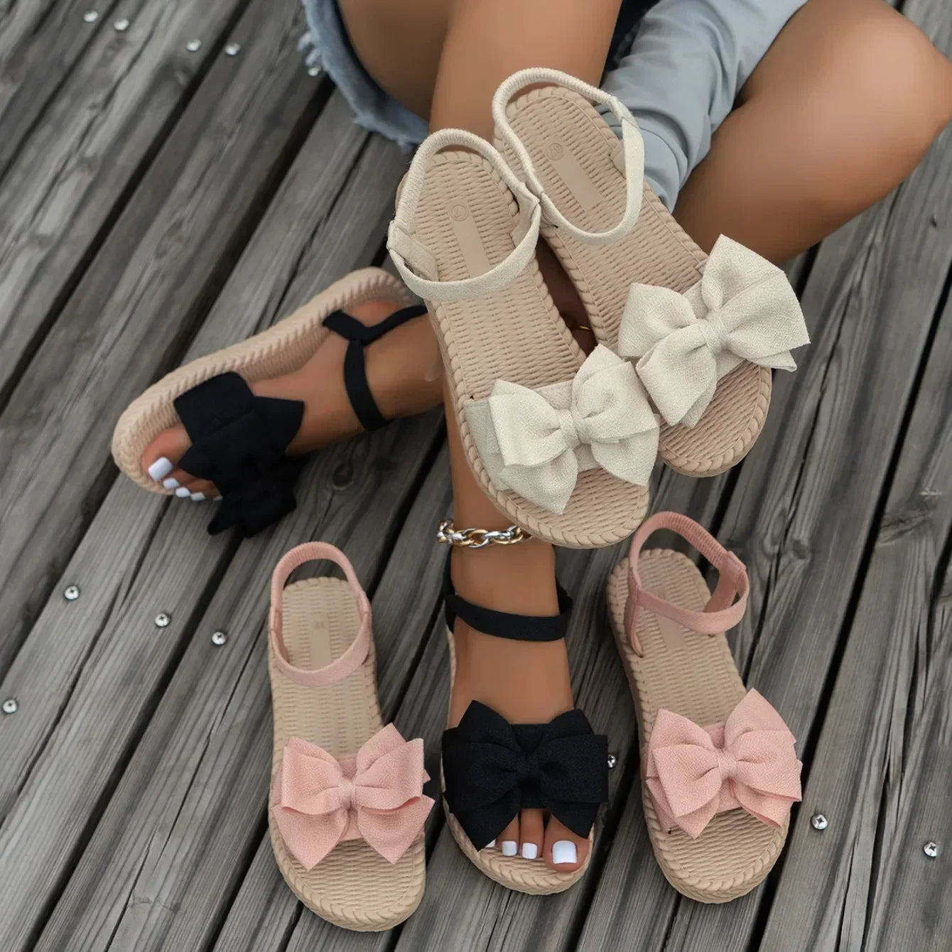 Women Anti-slip Trend Sandals 2025 New Summer Lightweight Sandals Fashion Beach Casual Slippers Outdoor Bow Tie Flat Shoes Home - Buy online at  Vibe In Cart.
