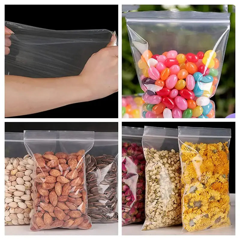 100 Piece Clear Plastic Zipper Storage Bags for Jewelry and Food
