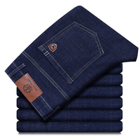 Men's Business Casual Straight Stretch Denim Jeans In Blue And Black
