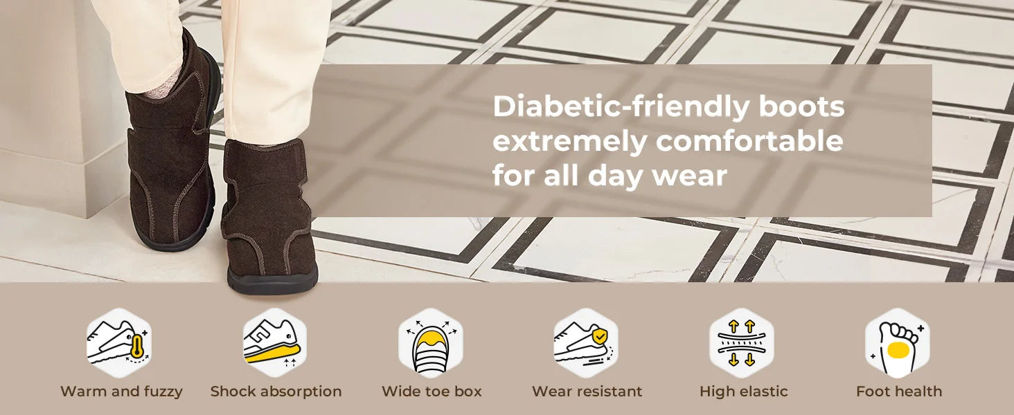 FitVille Wide Diabetic Winter Boots For Men Fully Adjustable Straps Men‘S Snow Boots Wide Neuropathy With Warm Fur Lining - Buy online at  Vibe In Cart.