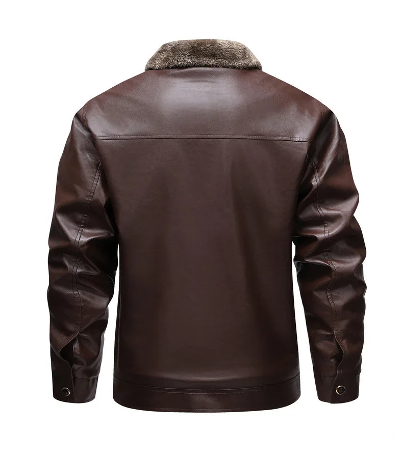 Autumn Winter Men Leather Jacket Vintage Thicken Fleece Turn Down Collar Male Coat Long Sleeve Business Casual Male Outerwear - Buy online at  Vibe In Cart.