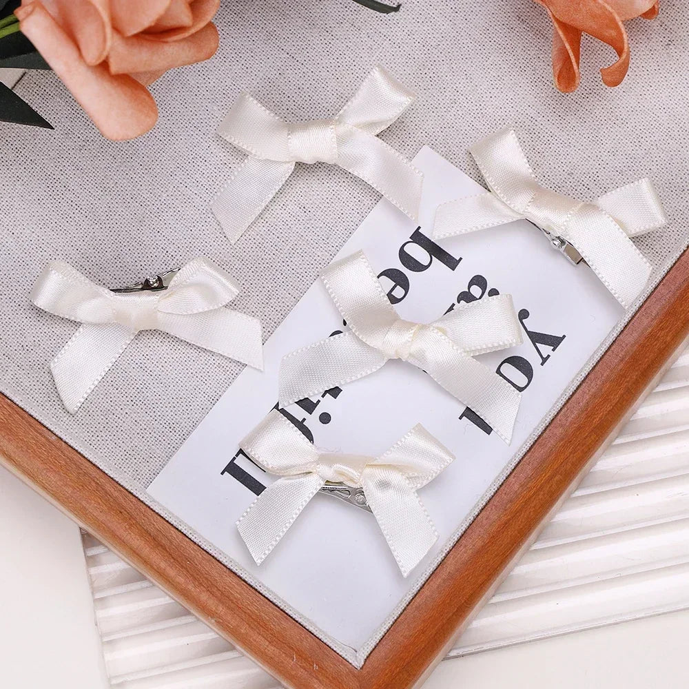 Mini Hair Clips with Handmade Ribbon Bows, 5-24 Pieces