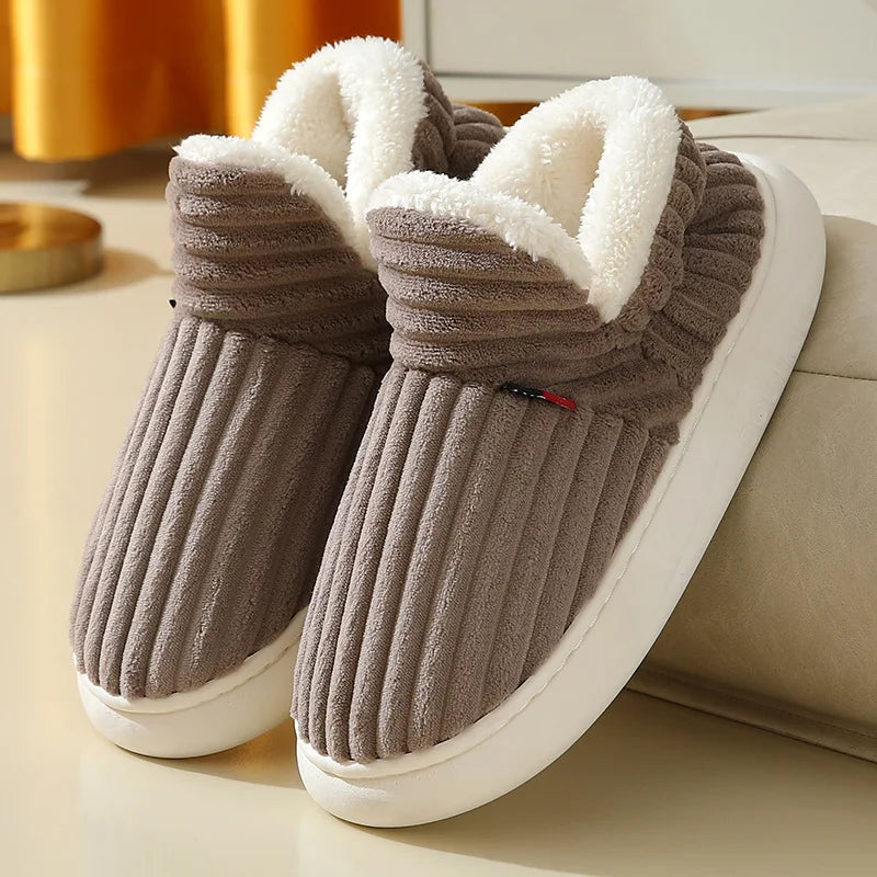 Women's Winter Short Plush Lined Faux Fur Slippers with Low Heel