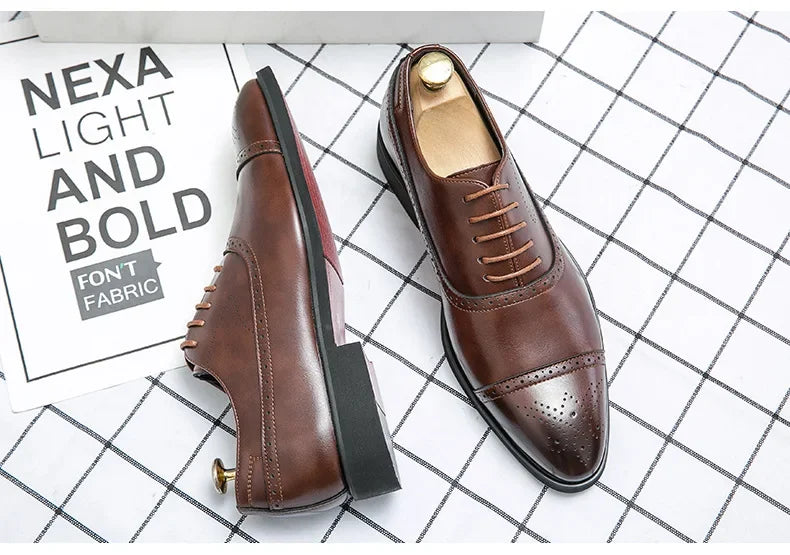 Black Fashionable Oxford Shoes Large Size Casual Business Leather Shoes Wedding Ceremony Shoes Carved Block Design Rubber Sole - Buy online at  Vibe In Cart.