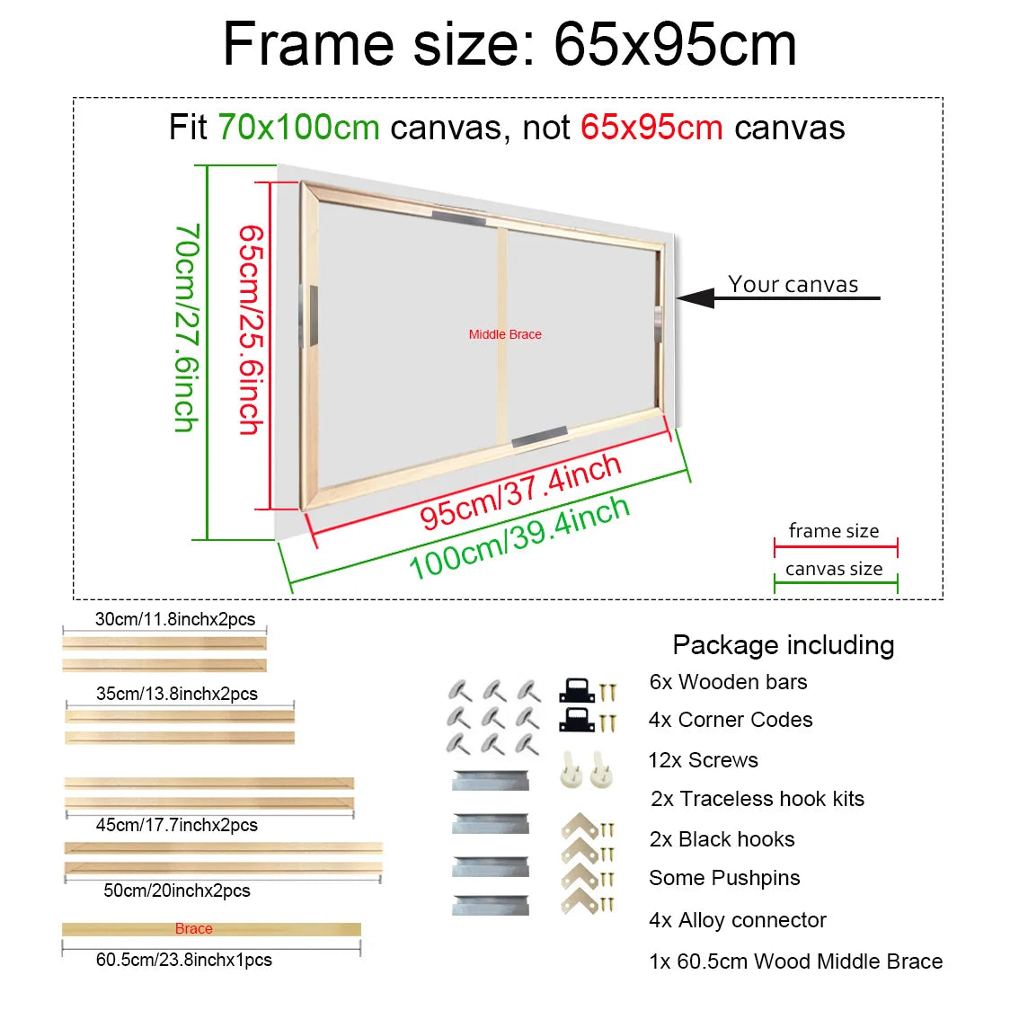 25x35cm Wooden Rectangle Picture Frame for 30x40cm Canvas