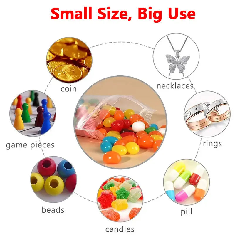 100 Piece Clear Plastic Zipper Storage Bags for Jewelry and Food