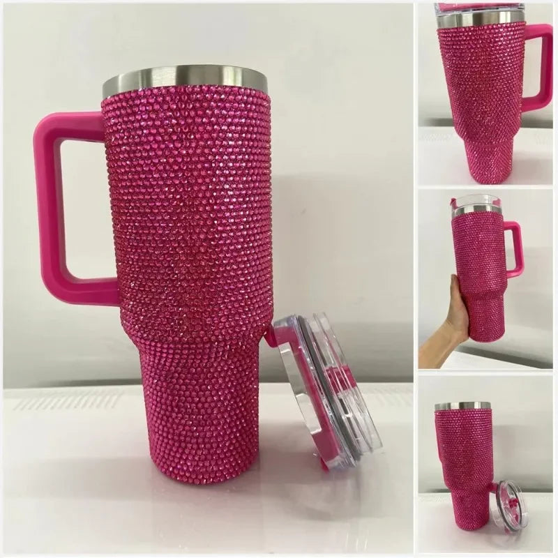40oz Rhinestone Tumbler Stainless Steel Straw Women Cup Shiny Diamond Travel Car Thermoses Coffee Mug Water Bottle Drinkware - Buy online at  Vibe In Cart.