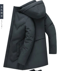 Men's Long Hooded Winter Parka Jacket with Zipper and Pockets