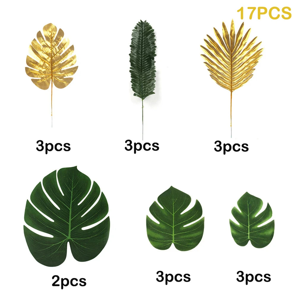Artificial Tropical Palm Leaves Hawaiian Luau Jungle Party Golden Stems Leaf Decoration Table Wedding Birthday Decor Fake Plants - Buy online at  Vibe In Cart.