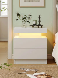 Cubehom LED Nightstands with 2 Drawers, End Table with RGB LED Lights for Bedroom Living Room, White Bedside Table - Buy online at  Vibe In Cart.