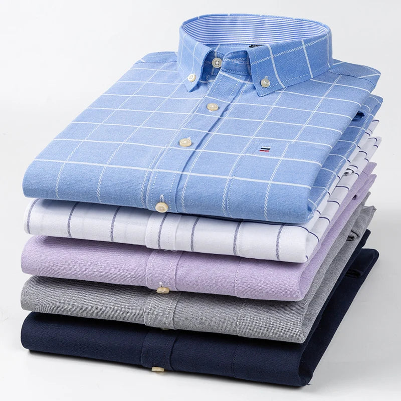 100% Cotton Oxford Men's Shirts Long Sleeves Plaid Soft Regular Fit Formal Dress Shirt Pocket Social Blouse Male Clothes S-7XL - Buy online at  Vibe In Cart.