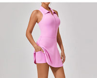Women's Tennis Dress Women Turn Down Collar Front Zipper 2-in-1 Golf Sports Tight Dress Fitness Workout Running Pocket Skort - Buy online at  Vibe In Cart.