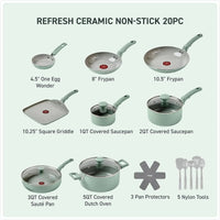 20-Piece Ceramic Nonstick Cookware Set, Oven Safe to 350°F, Includes Pots, Pans, Griddle & Utensils in Mint Green - Buy online at  Vibe In Cart.