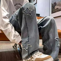 Star Embroidery Straight Casual Men Jeans Gothic Neutral New Wide Leg Loose Hip-hop Fashion Youth Streetwear Denim Trousers Y2K - Buy online at  Vibe In Cart.