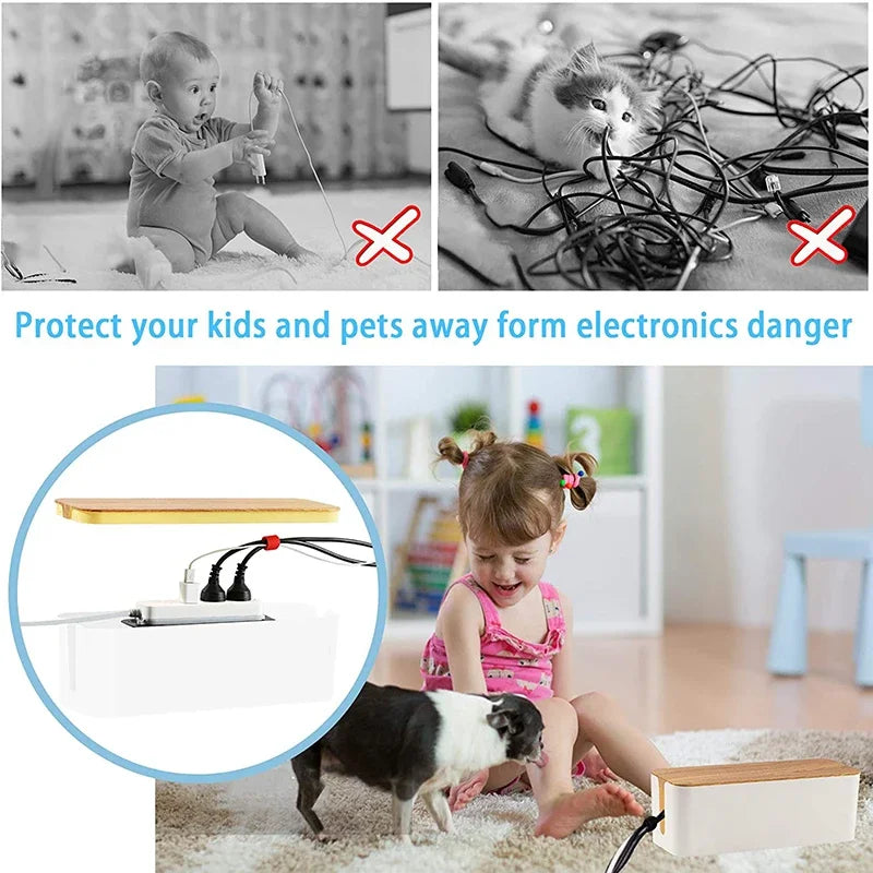 Wooden Storage Box for Cables and Remotes Organization