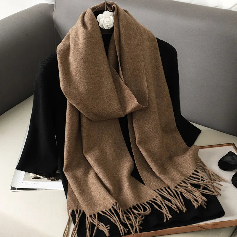 Women's Thick Warm Winter Polyester Scarf with Tassels