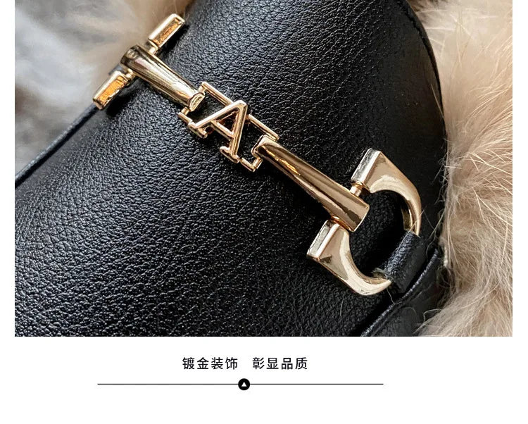 Women's Velvet Loafers with Rabbit Fur and Leather for Autumn