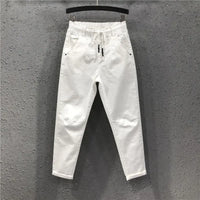 Women's White Straight Cotton Polyester Jeans Full Length