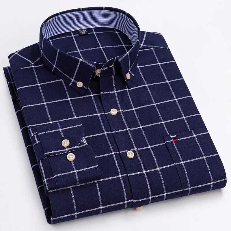 Men's 100% Cotton Shirt Long Sleeve Plaid Oxford Casual Solid Color Print Regular Fit Formal Dress Shirt Oversized 7XL  6XL 5XL - Buy online at  Vibe In Cart.