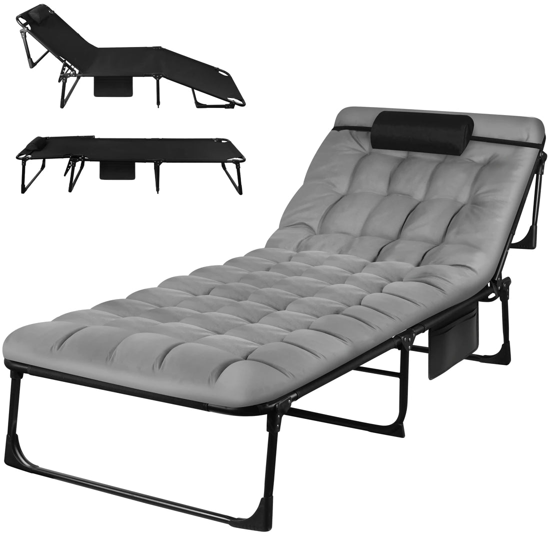 Portable Folding Camping Cot - 3-Position Adjustable Reclining Lounge Chair with Pillow, Outdoor Sleeping Bed (68cm Wide) - Buy online at  Vibe In Cart.