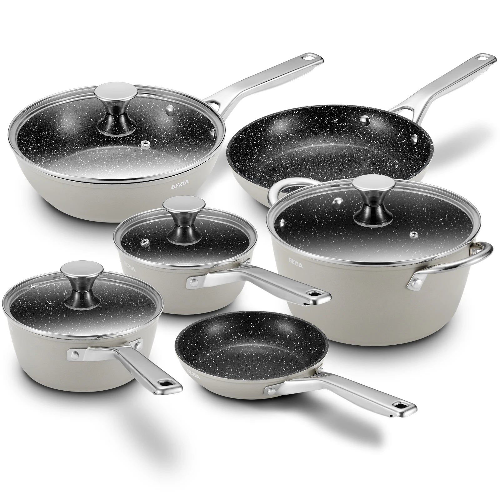 Induction Cookware Nonstick, 10-Piece, BEZIA Pots and Pans Set for Induction Cooktop, Compatible with All Stoves - Buy online at  Vibe In Cart.