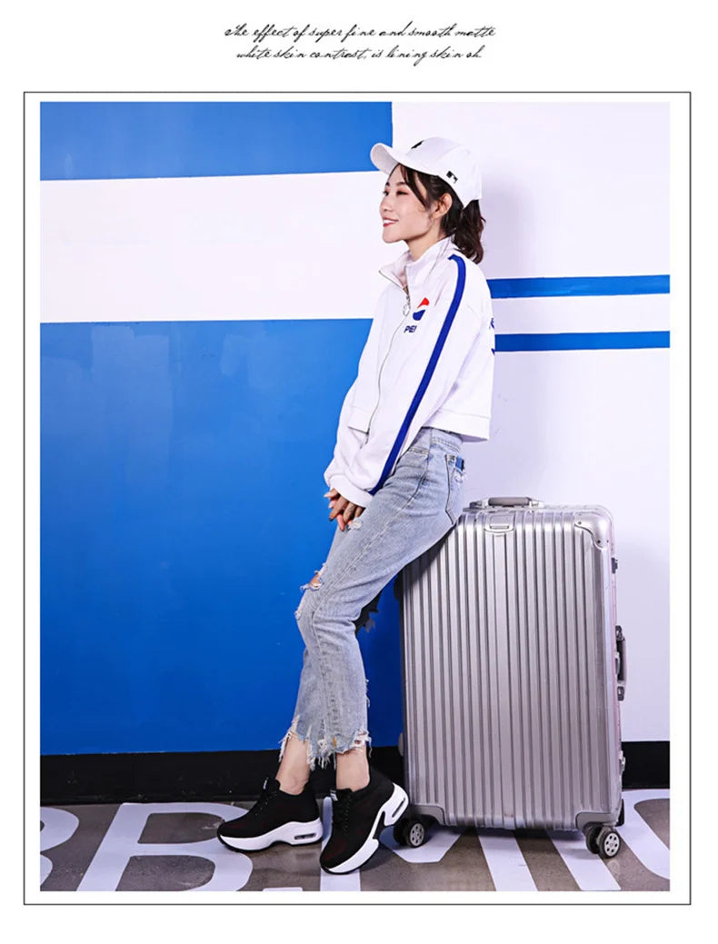 Women's Platform Mesh Lace-Up Sneakers Medium Heel