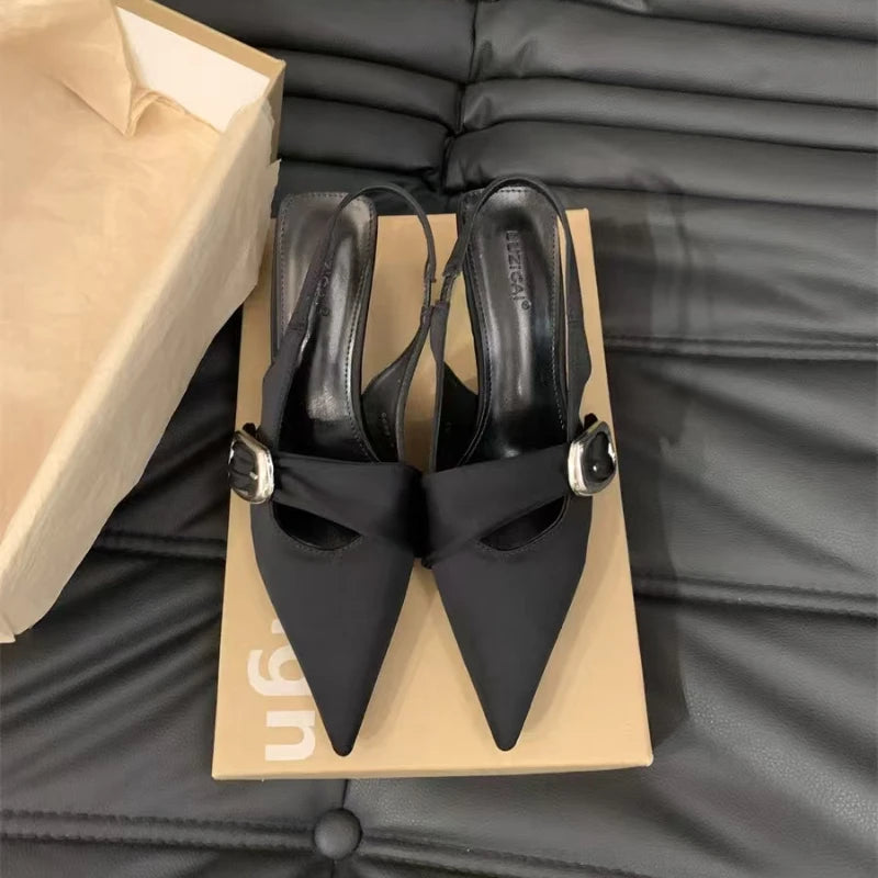 Pointy High Heeled Sandals Women's Buckle Brand Casual Fashion Slippers Sexy Slingback Shoes Sweet Muller Beach Sandals Women - Buy online at  Vibe In Cart.
