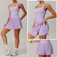 VITALINOVO Workout Tennis Dress with Built in Shorts Square Neck Padded Workout Dress with Pockets Golf Athletic Mini Dresses - Buy online at  Vibe In Cart.