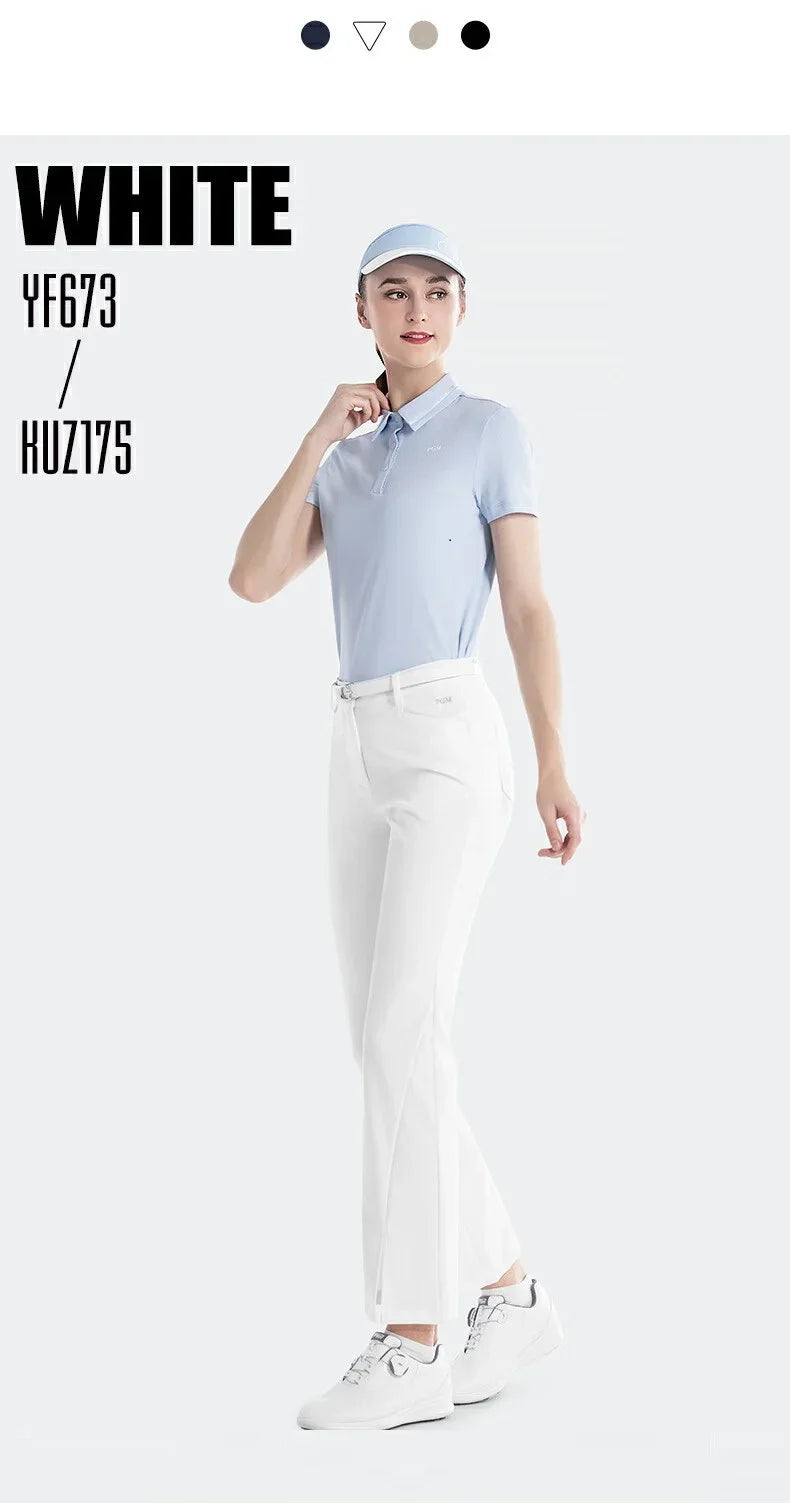 Women's Full Length High Waist Flared Cotton Golf Trousers